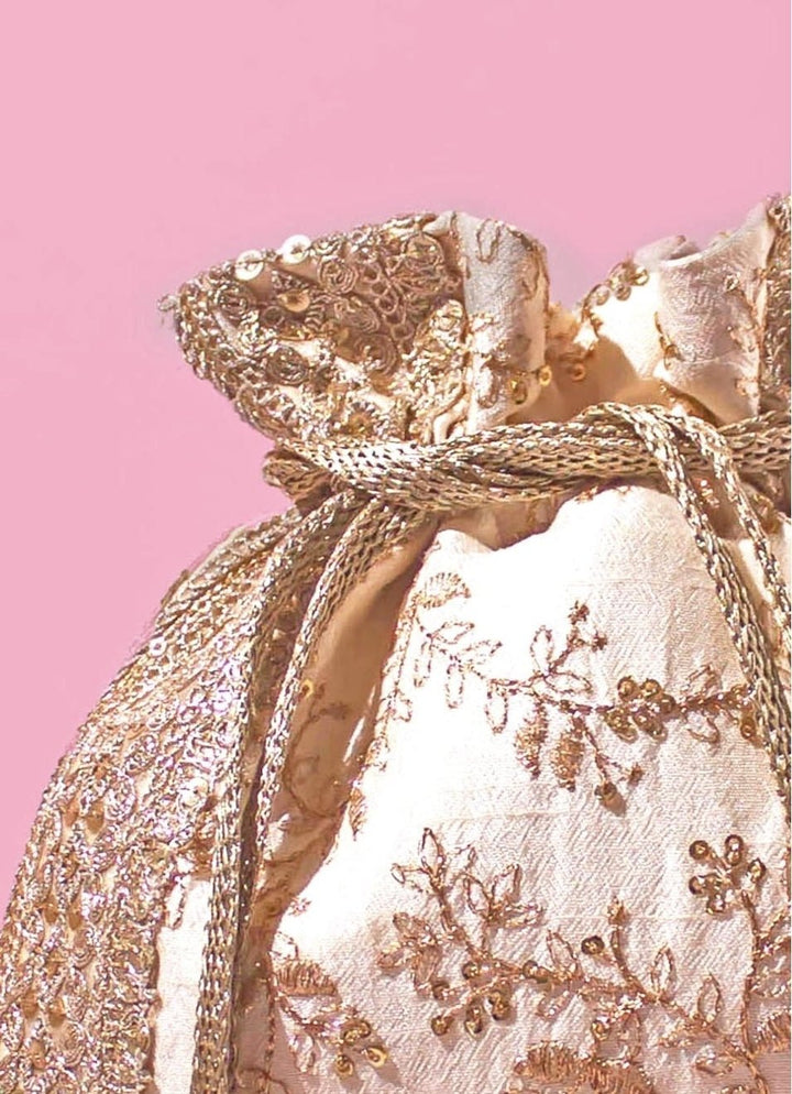 Cream Embroidered Potli AMYRA - Fabilicious Fashion