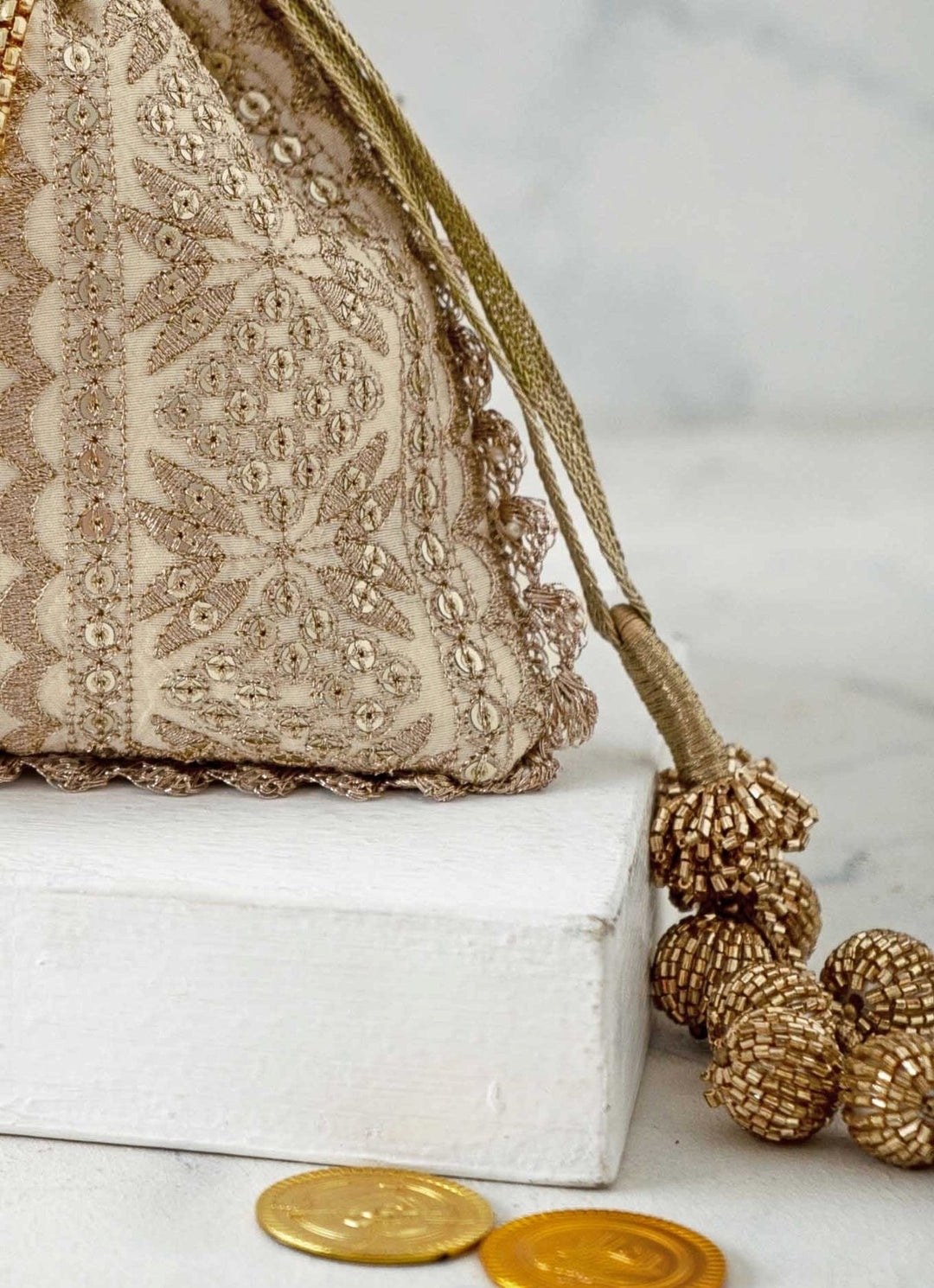 Cream Embroidered Potli AMYRA - Fabilicious Fashion