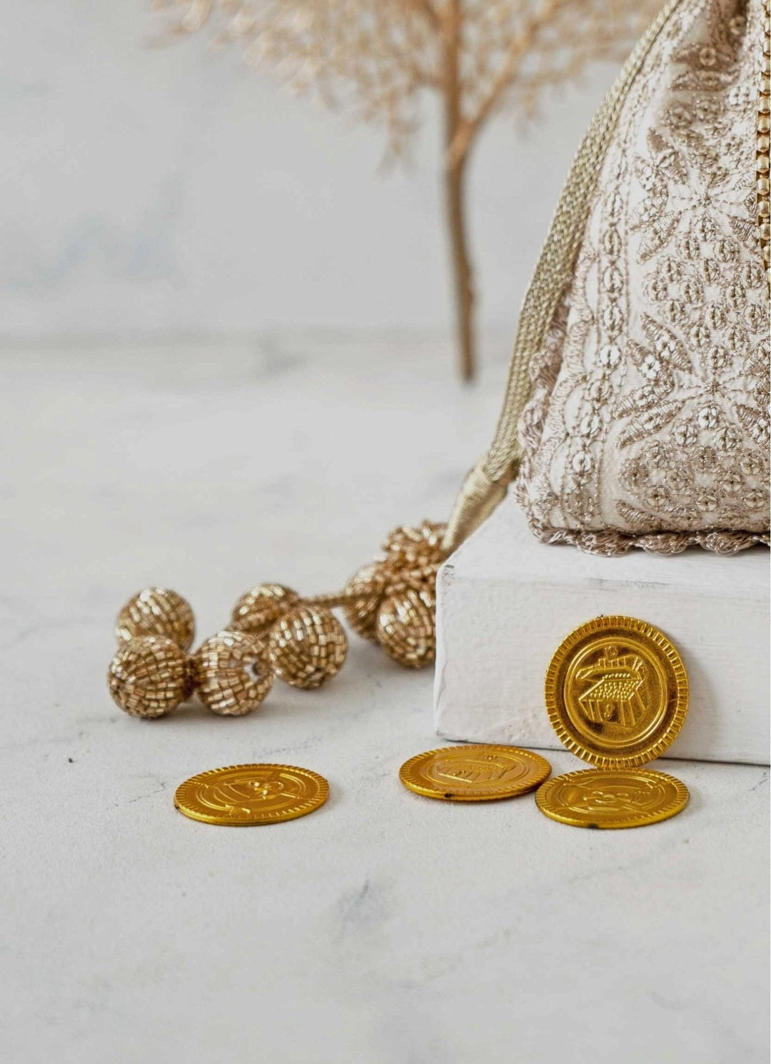 Cream Embroidered Potli AMYRA - Fabilicious Fashion