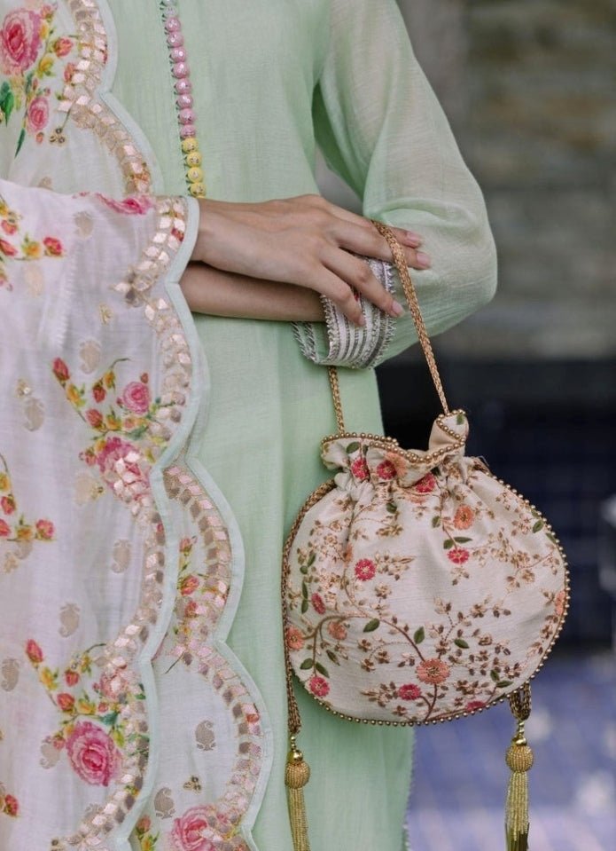 Cream Embroidered Potli AMYRA - Fabilicious Fashion