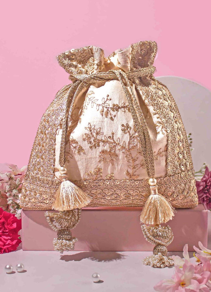 Cream Embroidered Potli AMYRA - Fabilicious Fashion