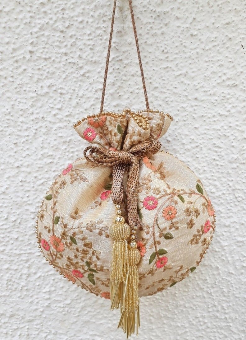 Cream Embroidered Potli AMYRA - Fabilicious Fashion