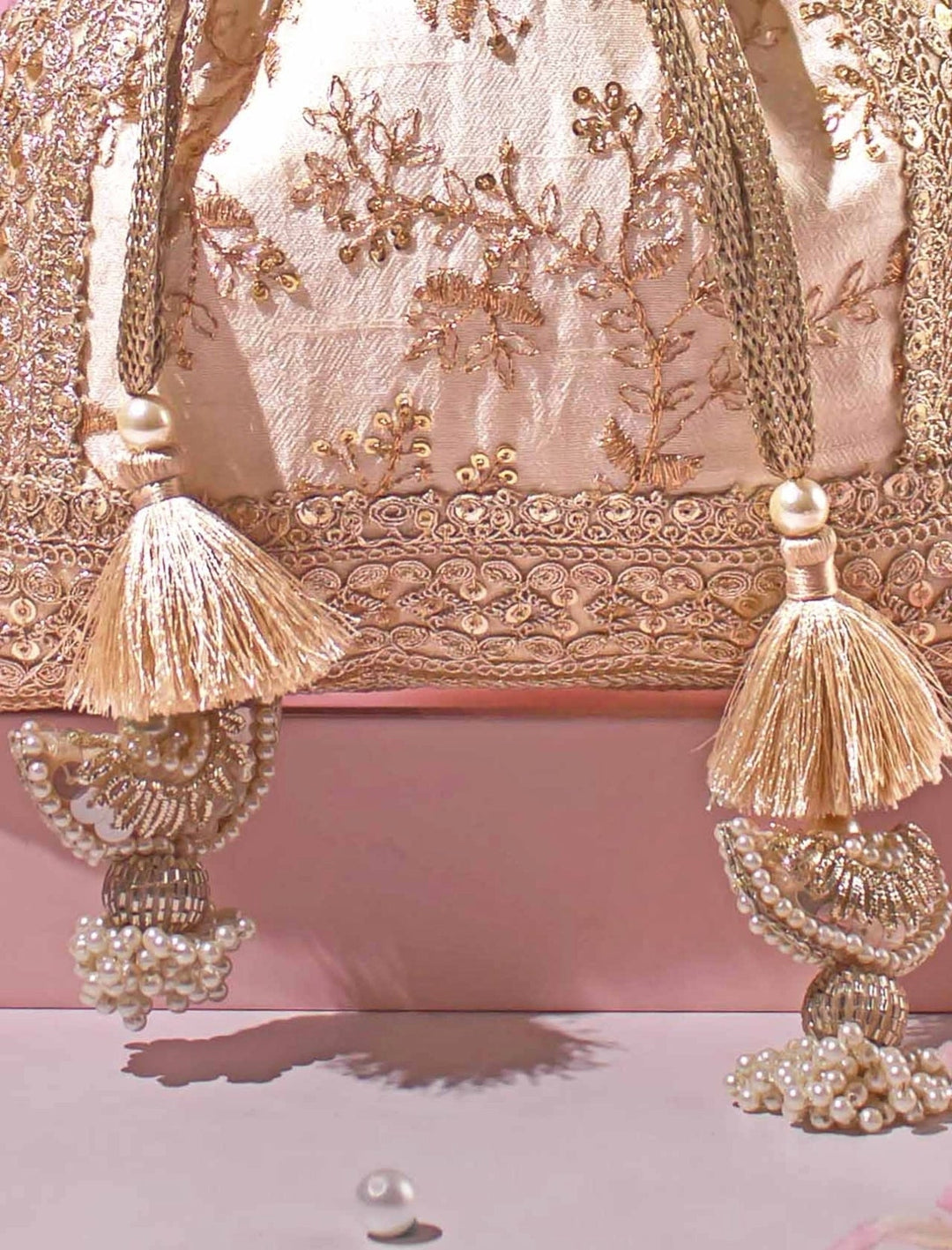 Cream Embroidered Potli AMYRA - Fabilicious Fashion