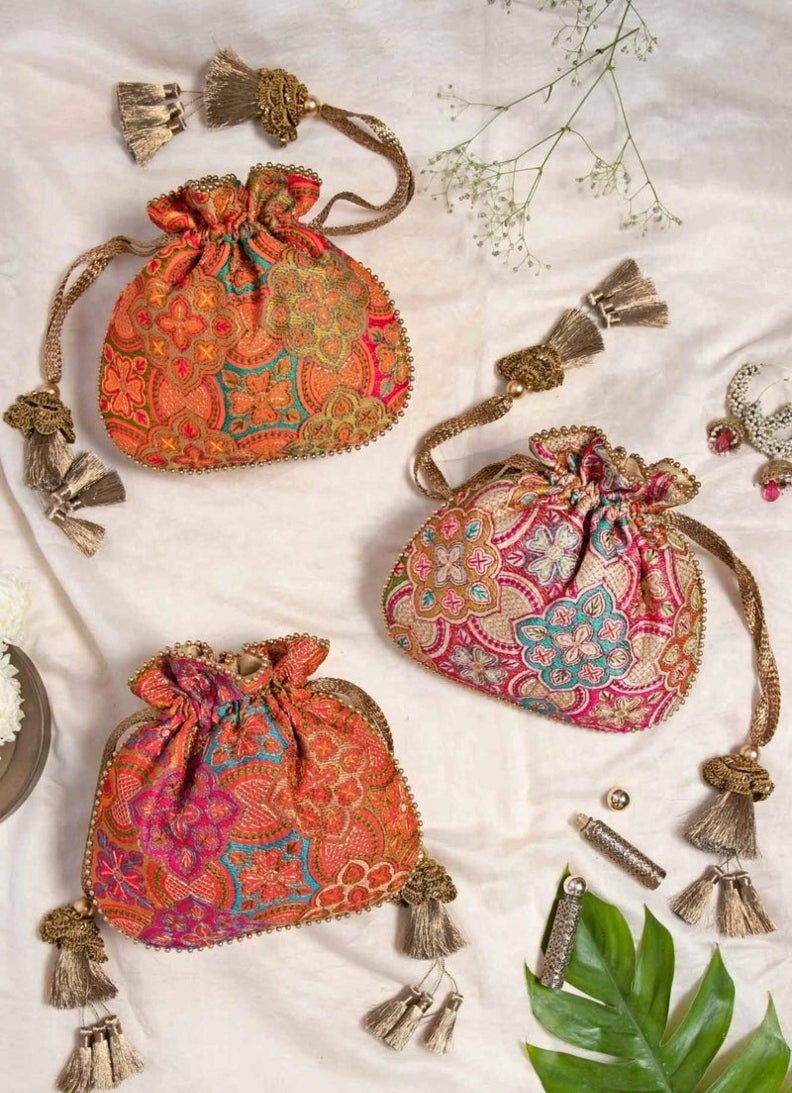 Cream Embroidered Potli AMYRA - Fabilicious Fashion