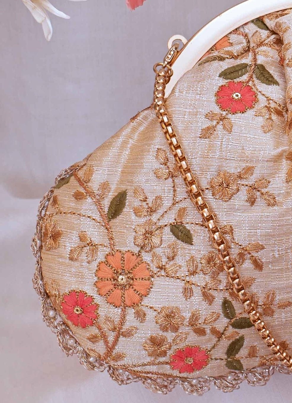 Cream Embroidered Vintage Purse AMYRA - Fabilicious Fashion