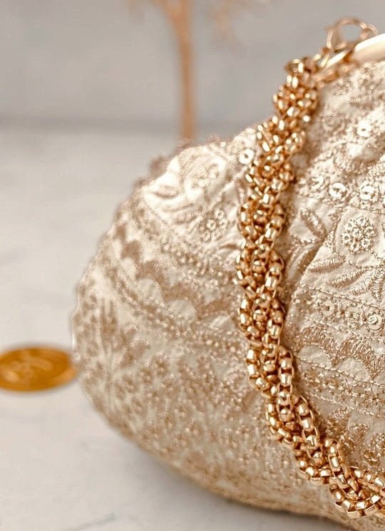 Cream Embroidered Vintage Purse AMYRA - Fabilicious Fashion