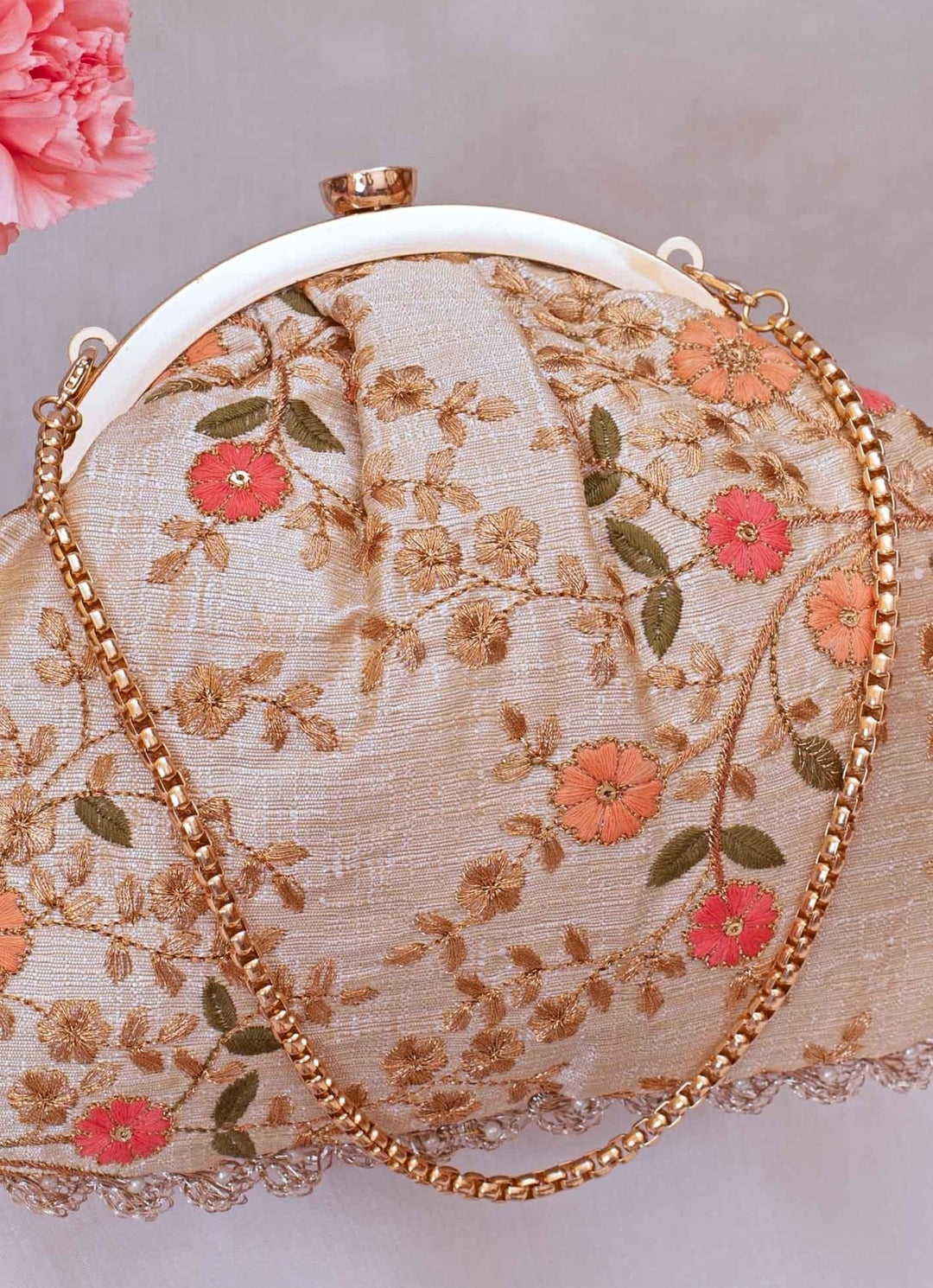 Cream Embroidered Vintage Purse AMYRA - Fabilicious Fashion