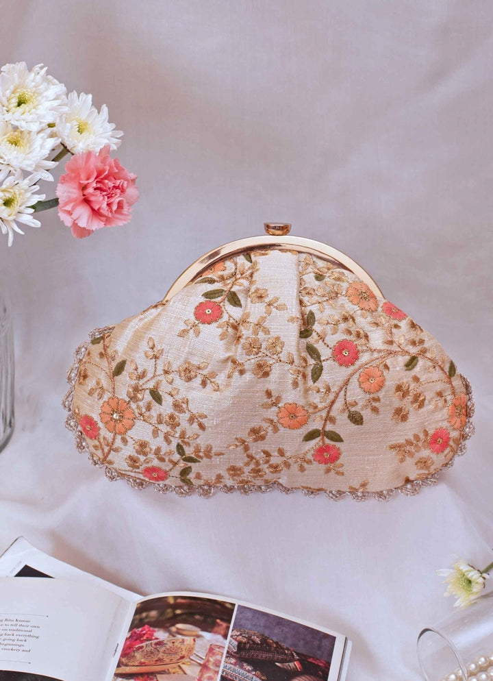 Cream Embroidered Vintage Purse AMYRA - Fabilicious Fashion