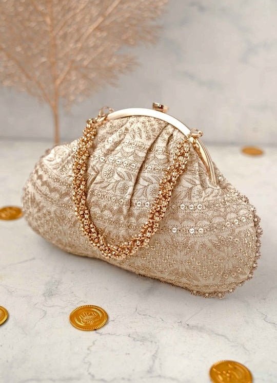 Cream Embroidered Vintage Purse AMYRA - Fabilicious Fashion