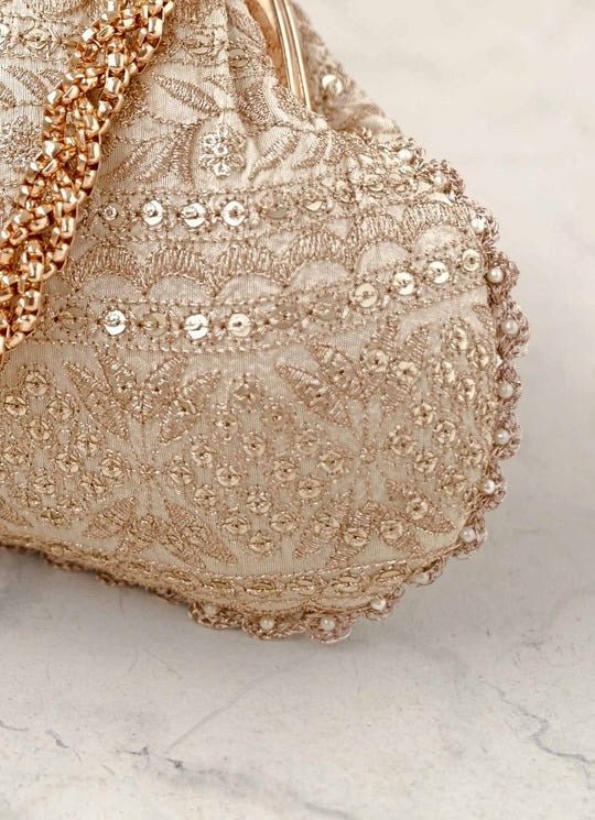 Cream Embroidered Vintage Purse AMYRA - Fabilicious Fashion