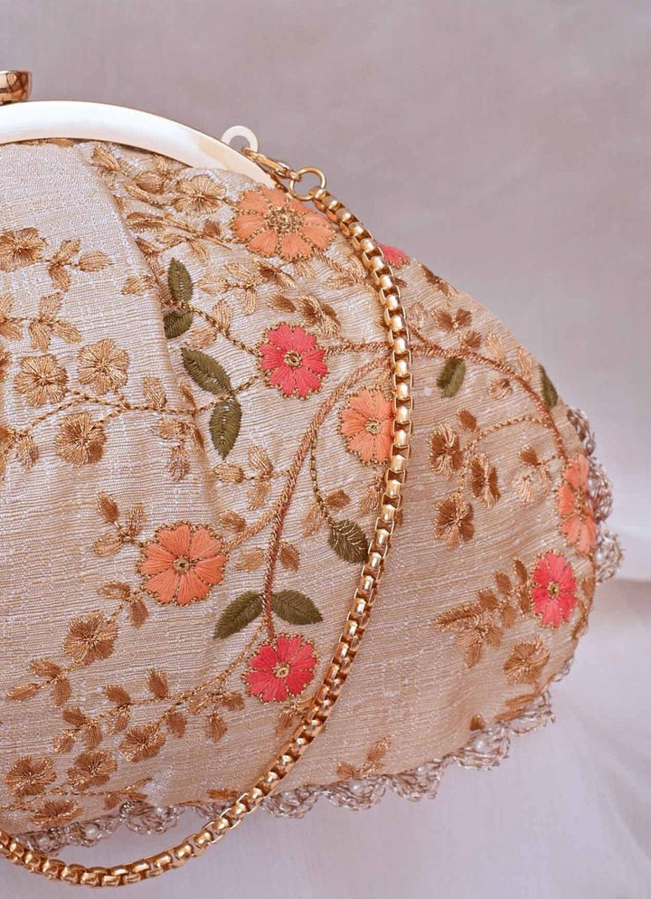 Cream Embroidered Vintage Purse AMYRA - Fabilicious Fashion