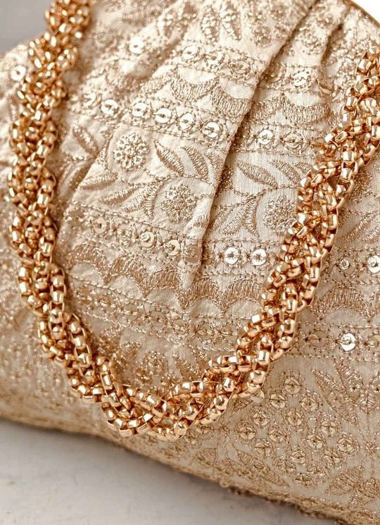 Cream Embroidered Vintage Purse AMYRA - Fabilicious Fashion