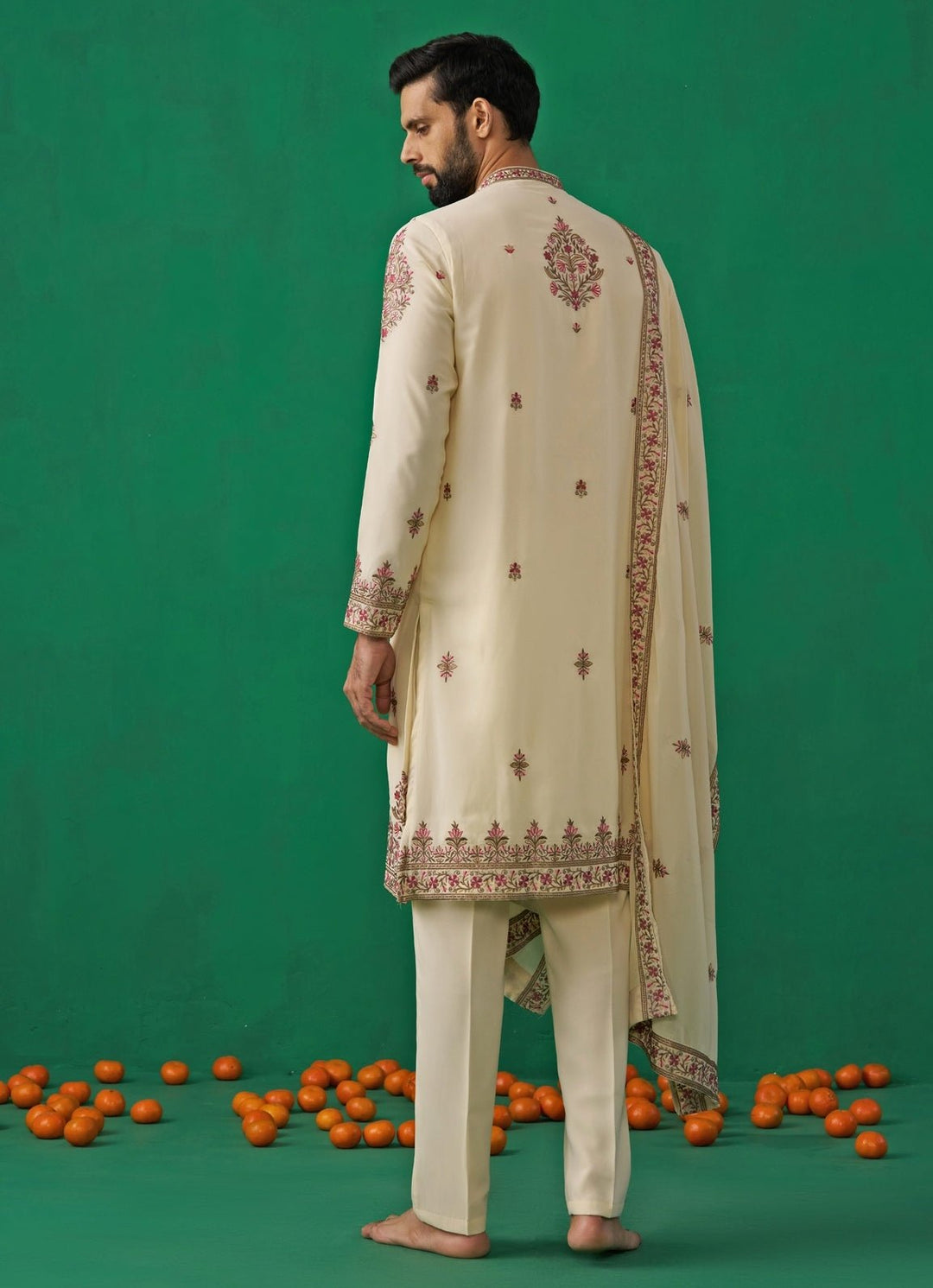 Cream Floral Embroidered Georgette Kurta Set Kalpraag - Fabilicious Fashion