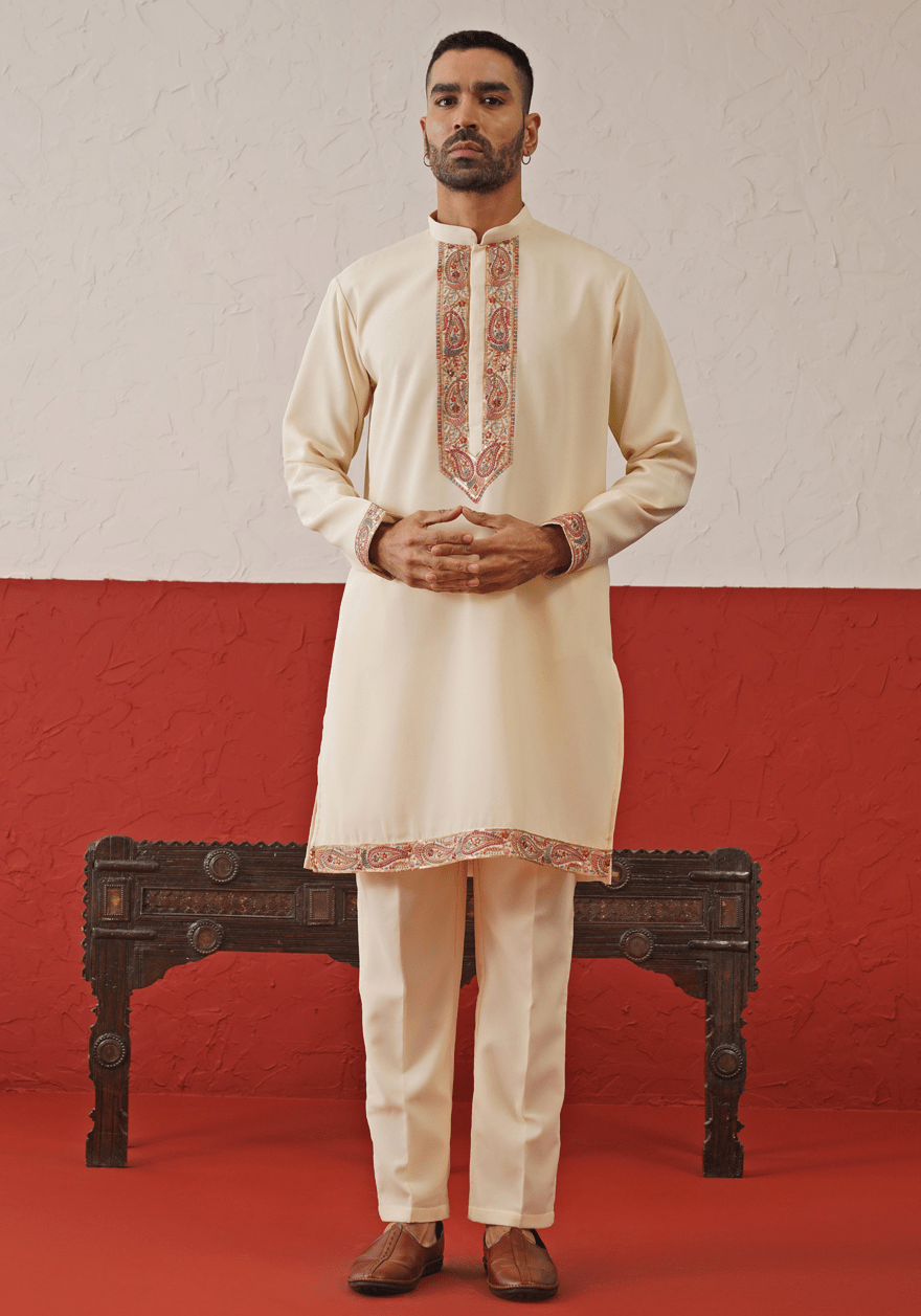 Cream Georgette Kurta Set Kalpraag - Fabilicious Fashion