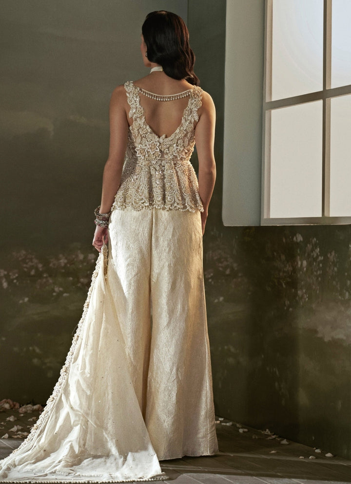 Cream Georgette Peplum Sharara Set Nitika Gujral - Fabilicious Fashion