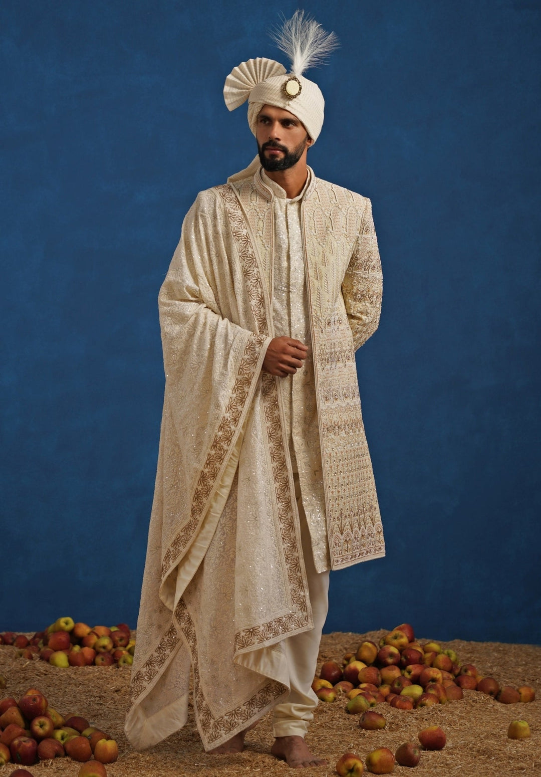 Cream Georgette Sherwani Set Kalpraag - Fabilicious Fashion