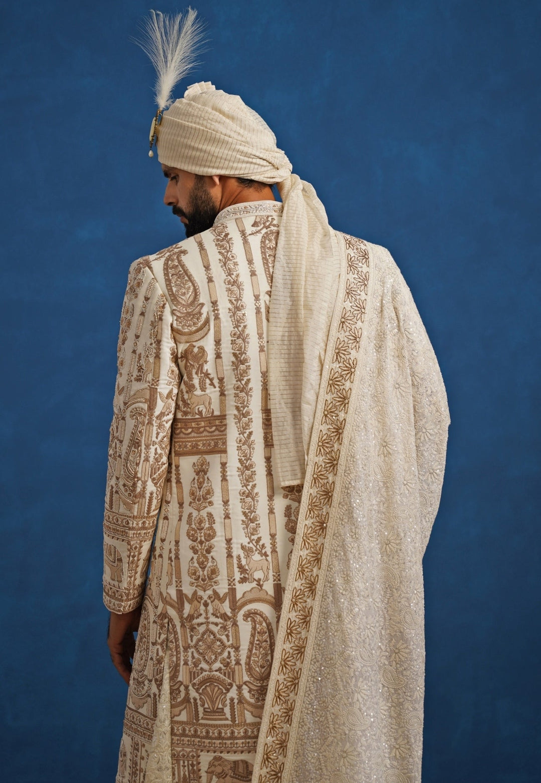 Cream Georgette Sherwani Set Kalpraag - Fabilicious Fashion