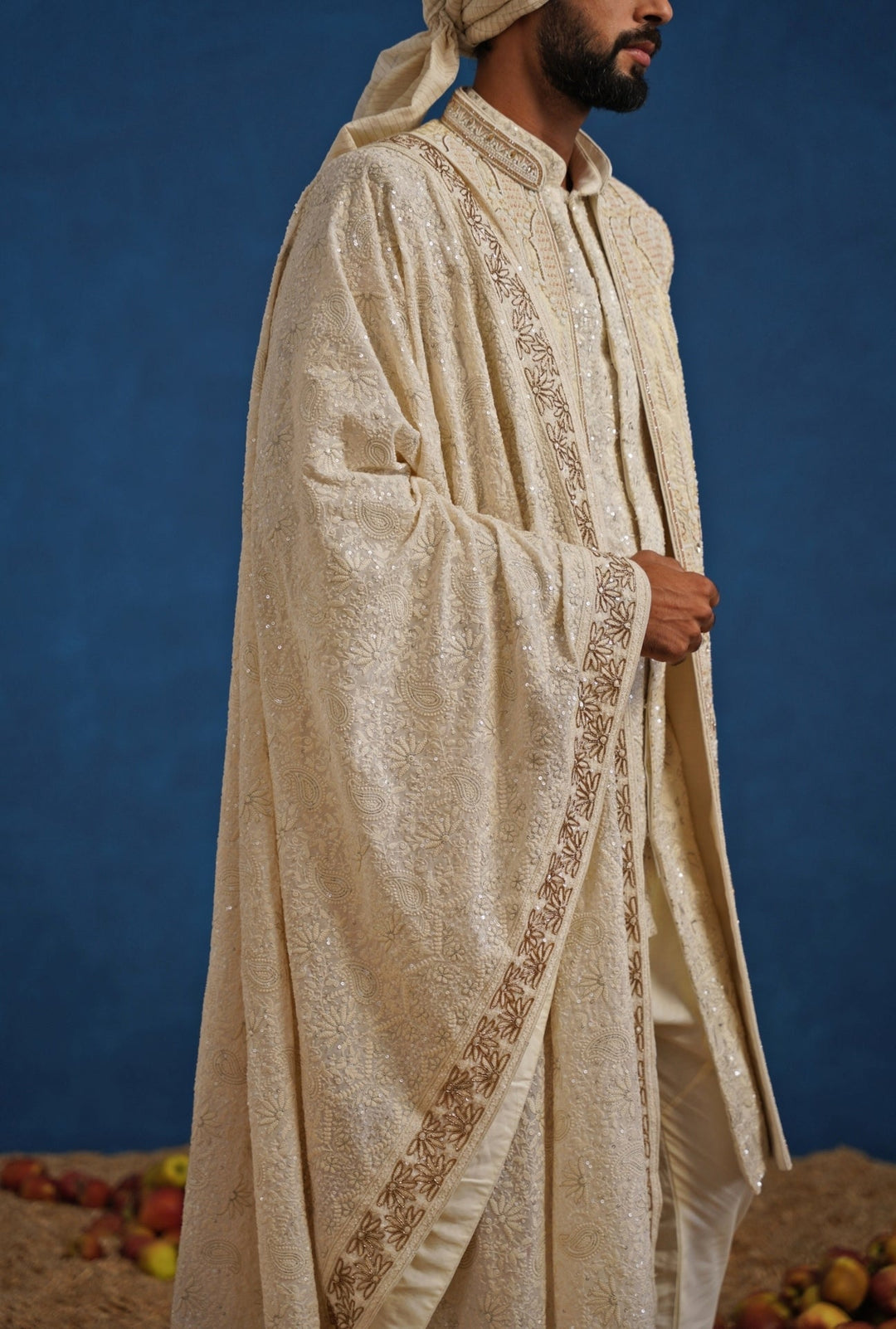 Cream Georgette Sherwani Set Kalpraag - Fabilicious Fashion