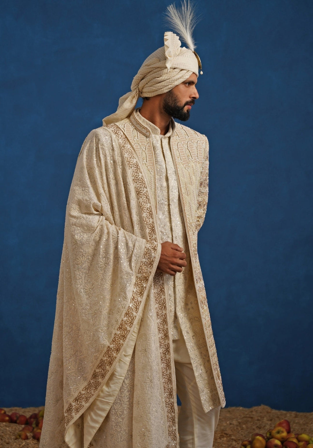 Cream Georgette Sherwani Set Kalpraag - Fabilicious Fashion