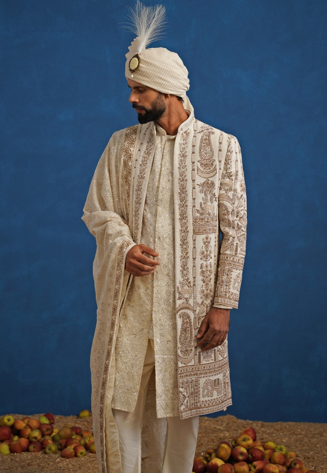 Cream Georgette Sherwani Set Kalpraag - Fabilicious Fashion