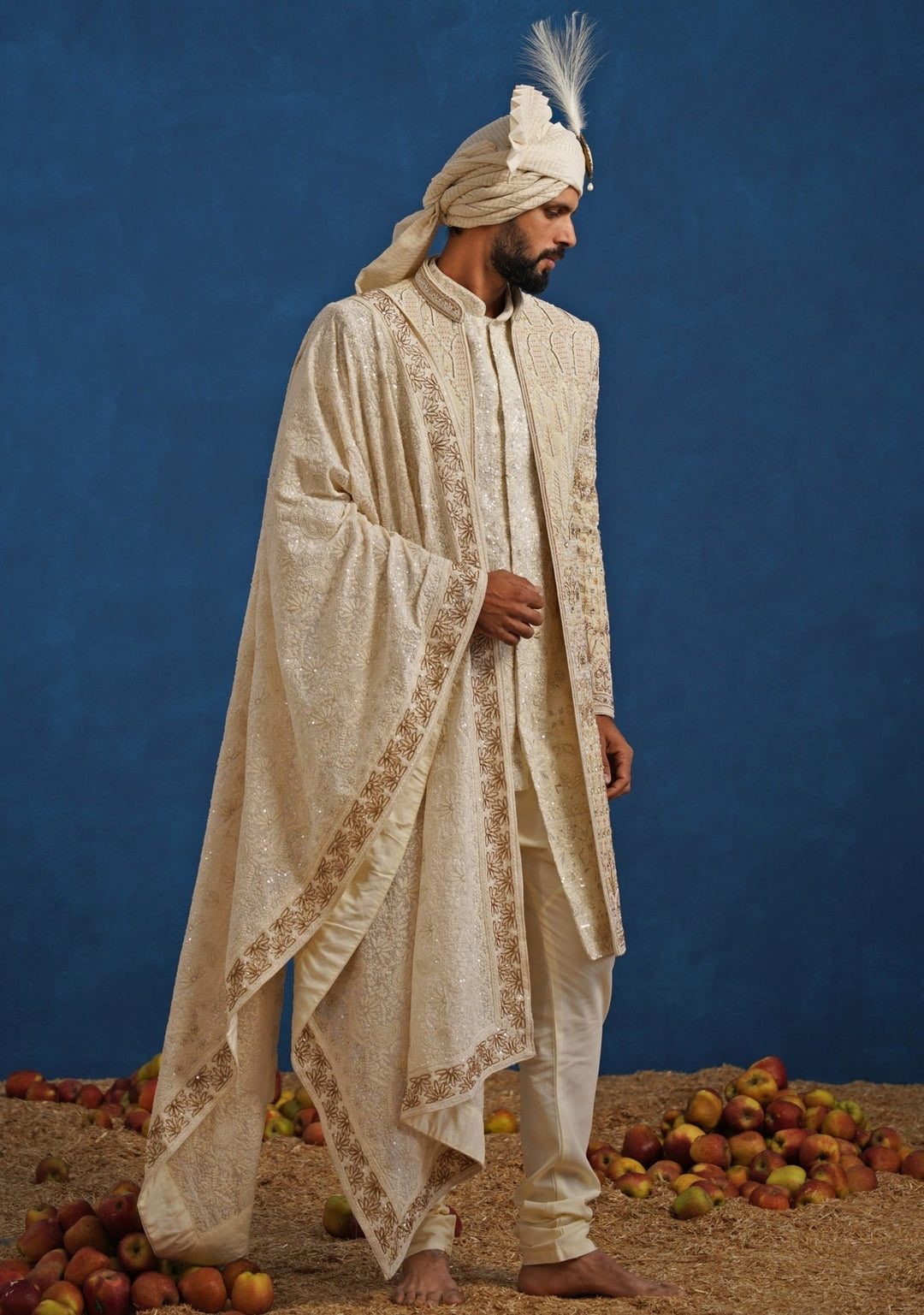 Cream Georgette Sherwani Set Kalpraag - Fabilicious Fashion