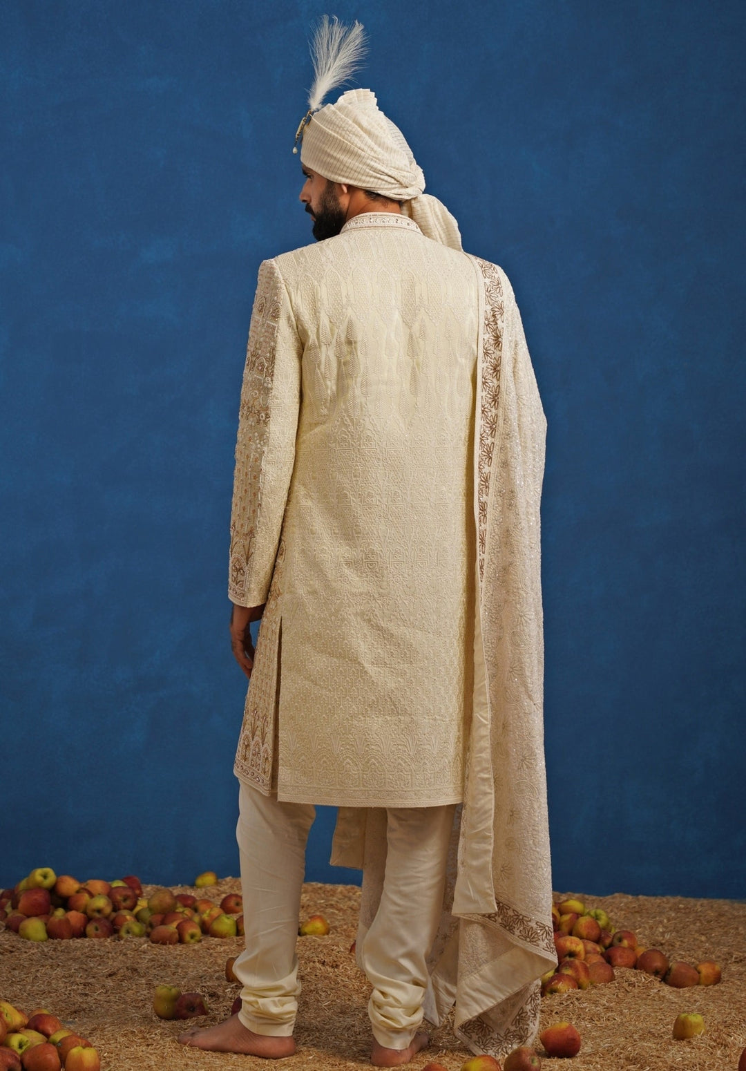 Cream Georgette Sherwani Set Kalpraag - Fabilicious Fashion