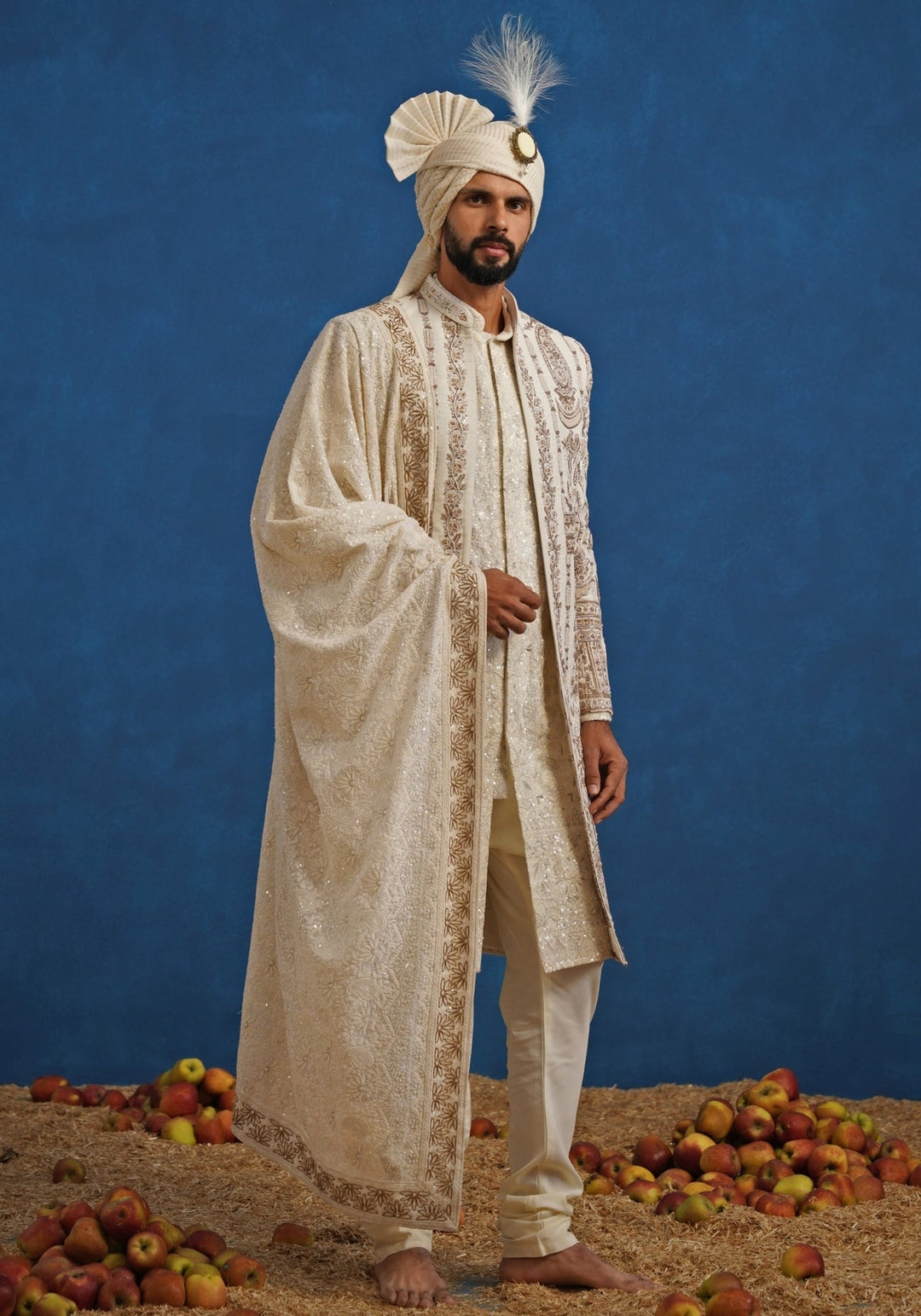 Cream Georgette Sherwani Set Kalpraag - Fabilicious Fashion