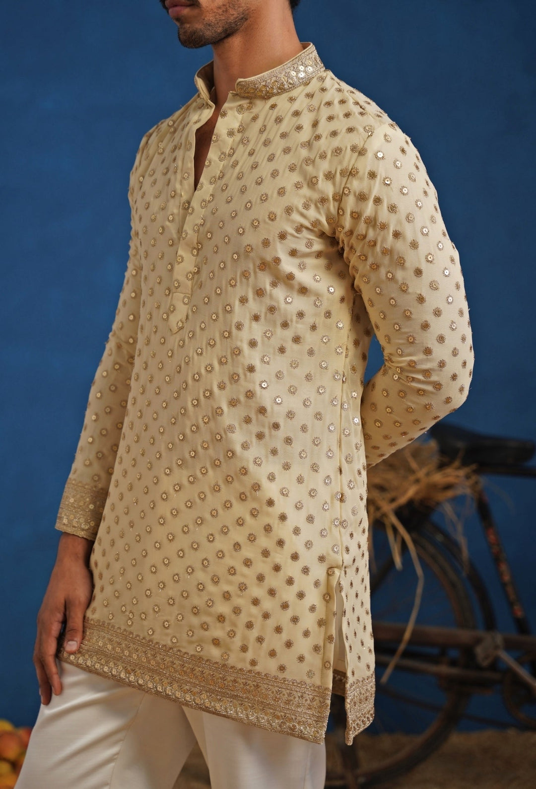 Cream Georgette Short Kurta Set Kalpraag - Fabilicious Fashion