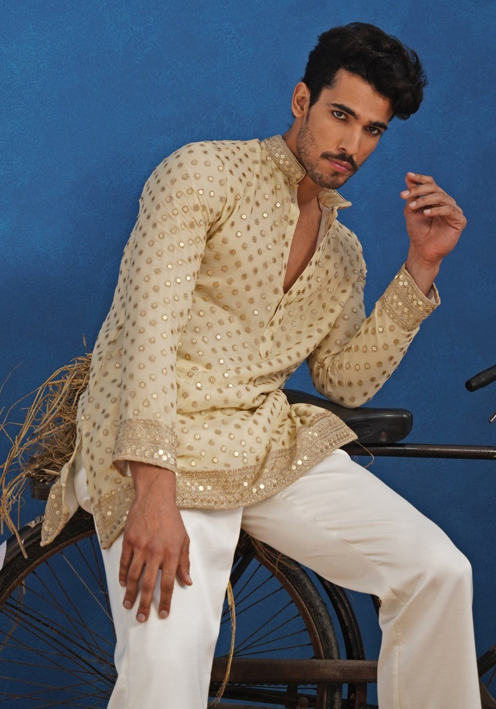 Cream Georgette Short Kurta Set Kalpraag - Fabilicious Fashion