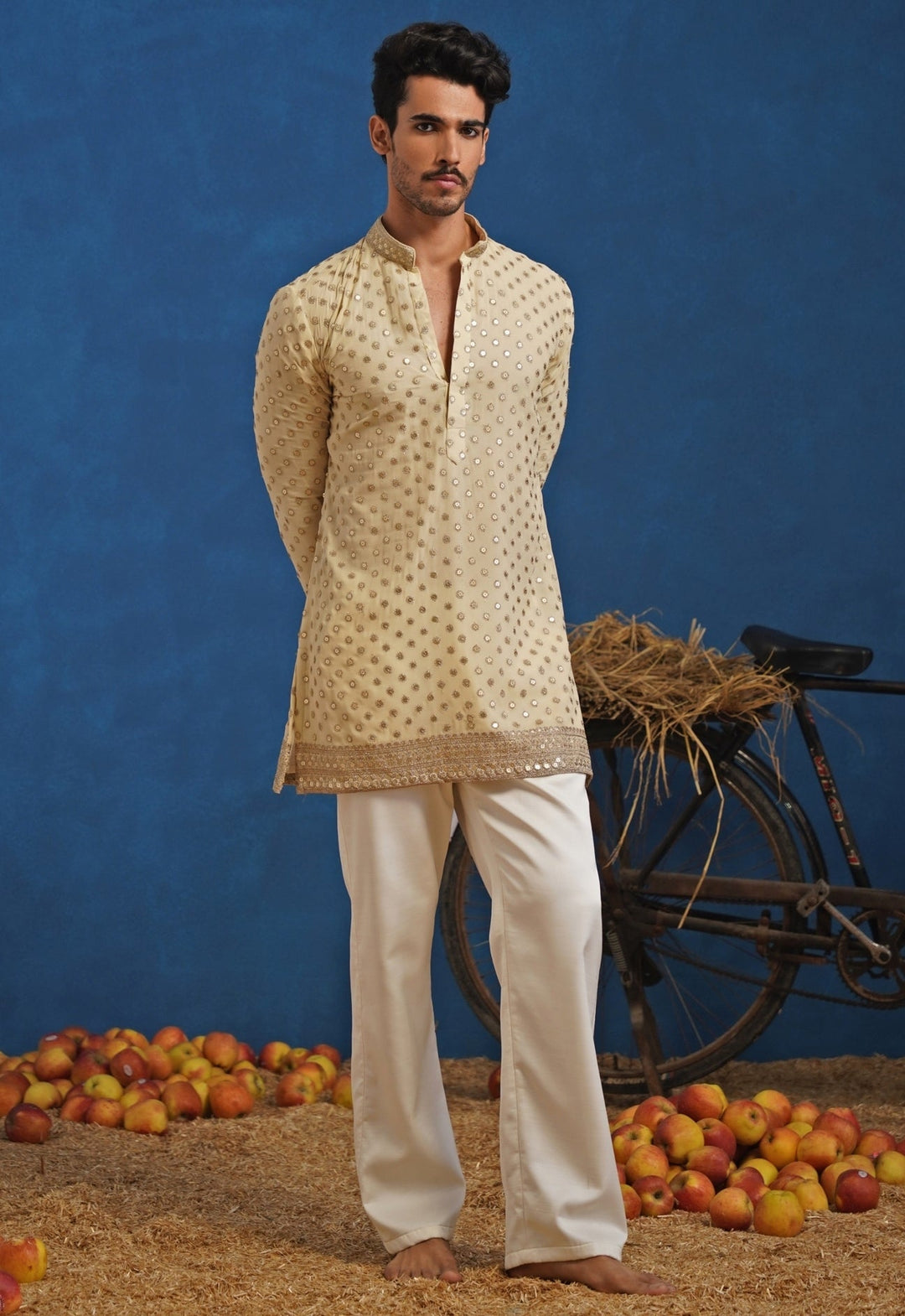 Cream Georgette Short Kurta Set Kalpraag - Fabilicious Fashion