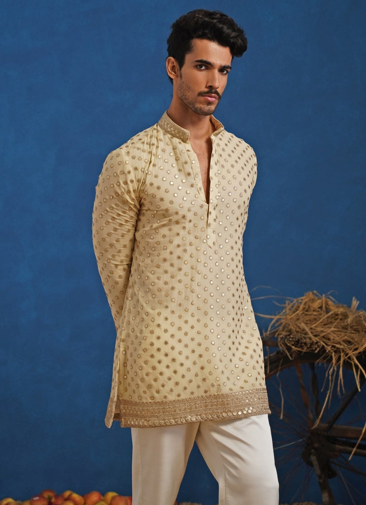 Cream Georgette Short Kurta Set Kalpraag - Fabilicious Fashion