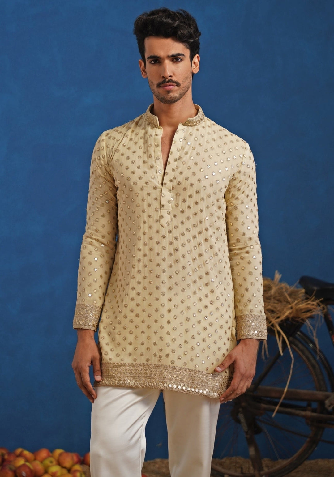 Cream Georgette Short Kurta Set Kalpraag - Fabilicious Fashion