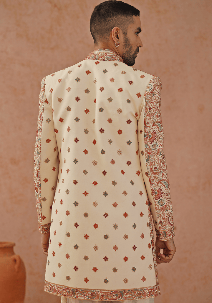 Cream Indo Western Kurta Set With Jacket Kalpraag - Fabilicious Fashion