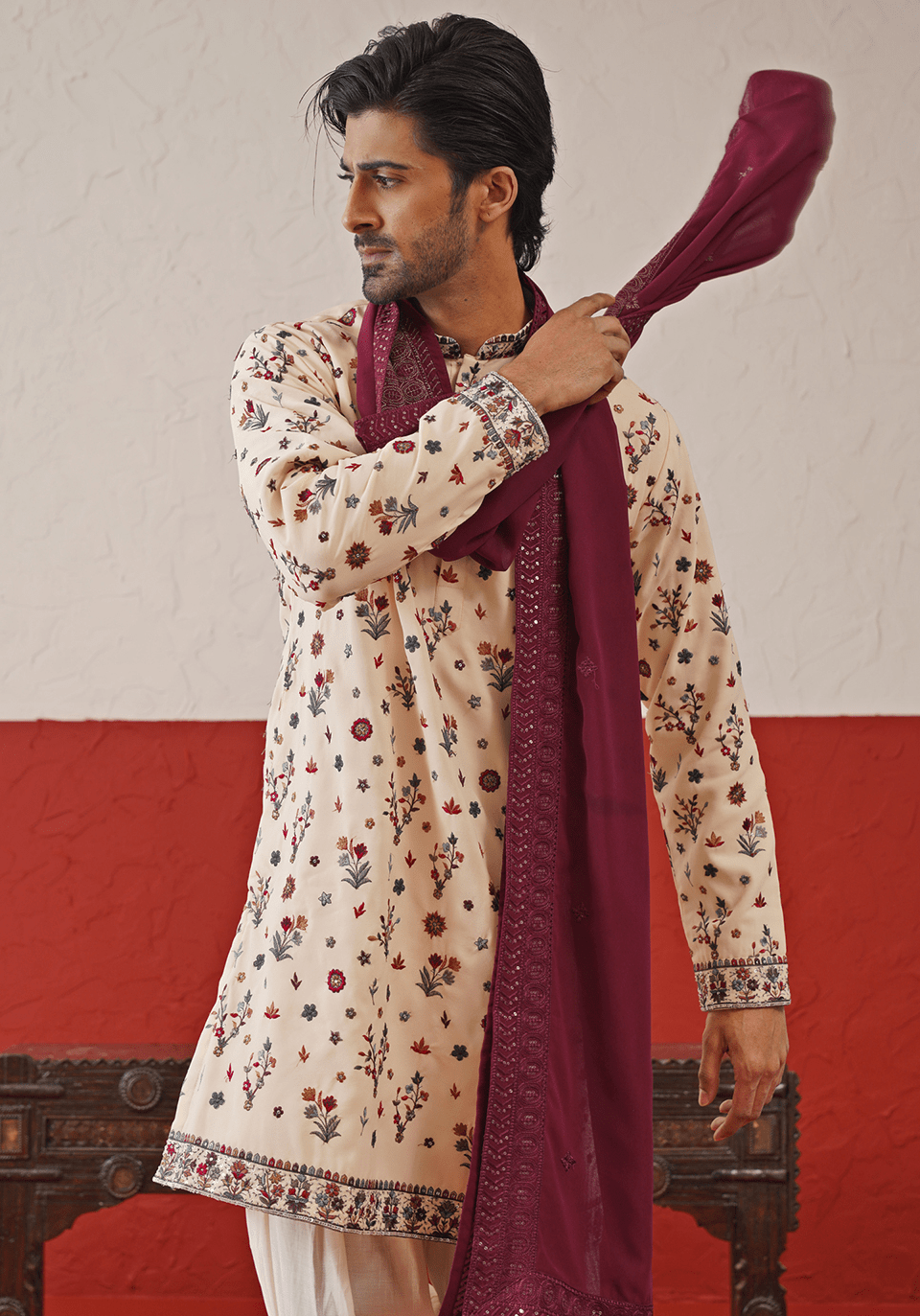 Cream Multi - Color Sequinned Kurta Set With Dupatta Kalpraag - Fabilicious Fashion