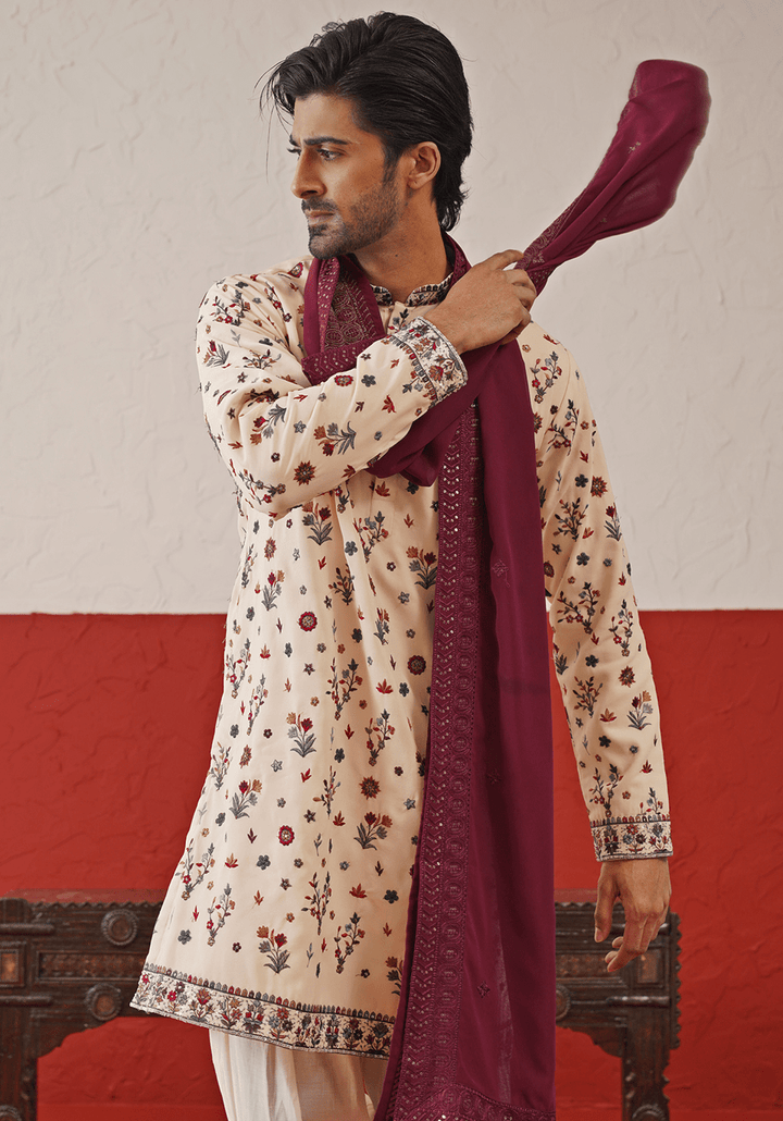 Cream Multi - Color Sequinned Kurta Set With Dupatta Kalpraag - Fabilicious Fashion