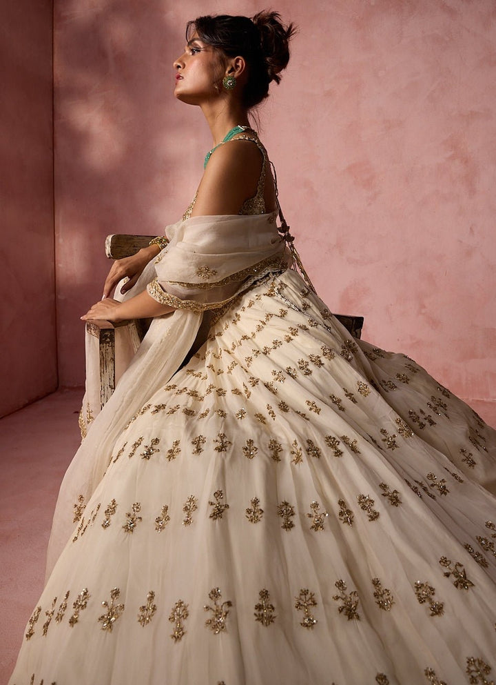 Cream Organza Lehenga Set Nitika Gujral - Fabilicious Fashion
