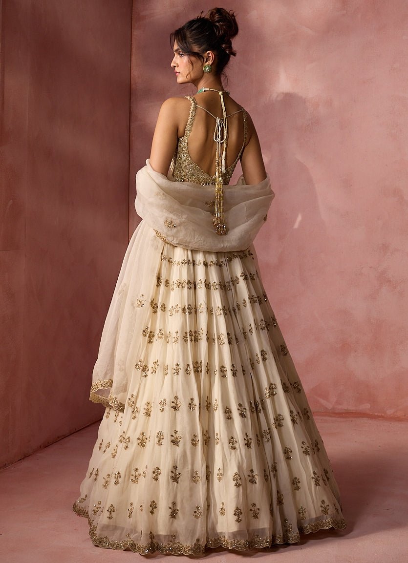 Cream Organza Lehenga Set Nitika Gujral - Fabilicious Fashion