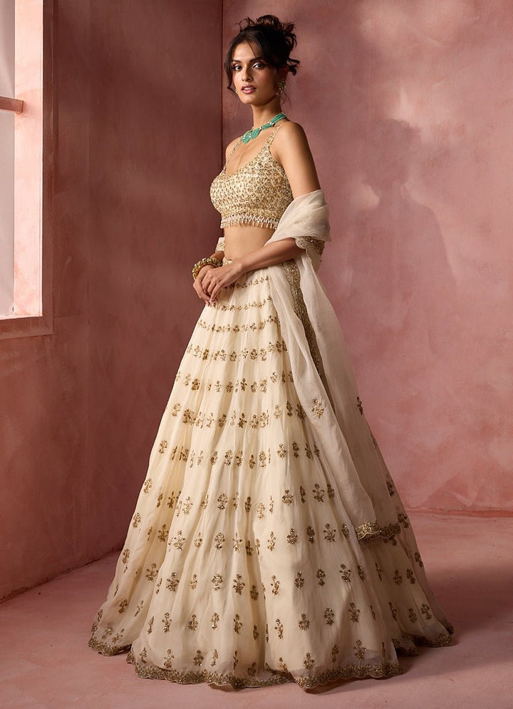 Cream Organza Lehenga Set Nitika Gujral - Fabilicious Fashion