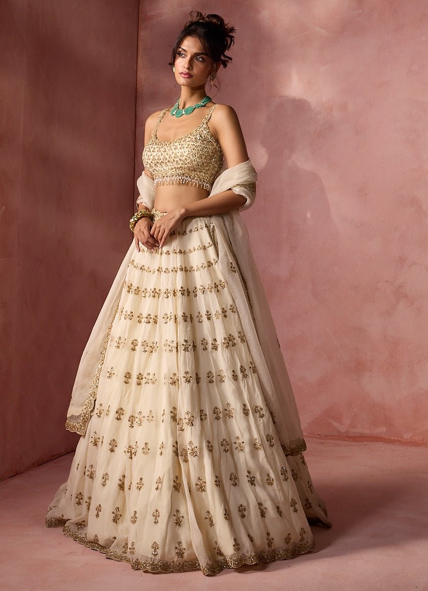 Cream Organza Lehenga Set Nitika Gujral - Fabilicious Fashion