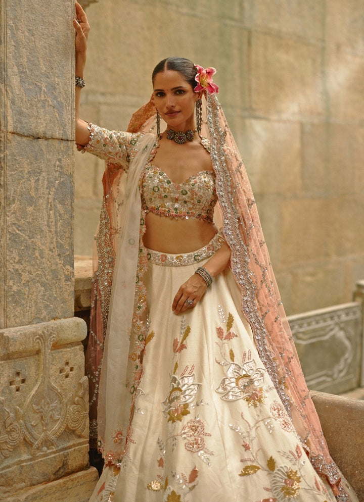 Cream Raw Silk Gota Lehenga Set Nitika Gujral - Fabilicious Fashion