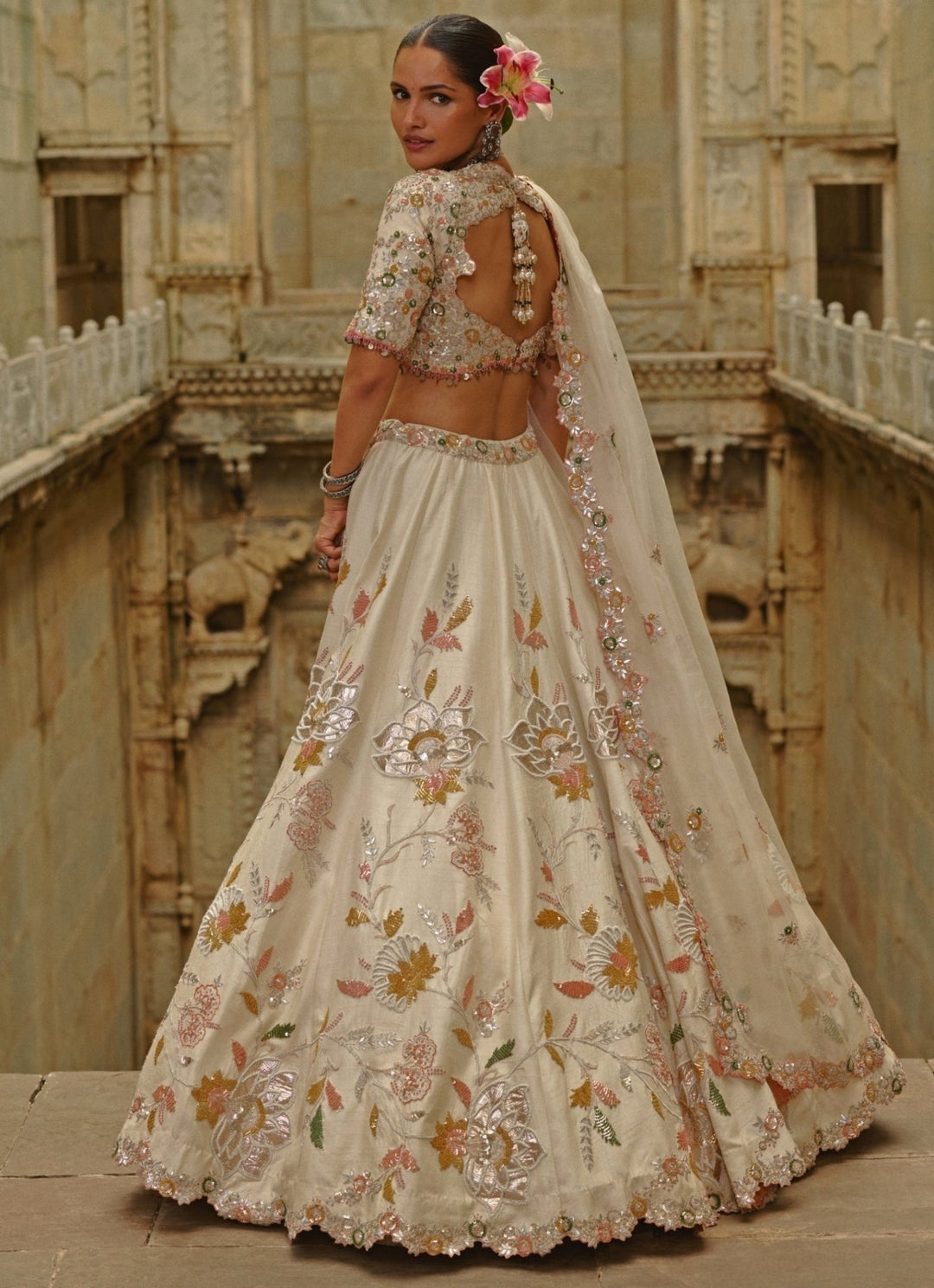 Cream Raw Silk Gota Lehenga Set Nitika Gujral - Fabilicious Fashion