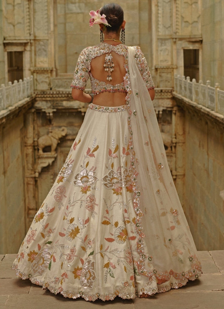 Cream Raw Silk Gota Lehenga Set Nitika Gujral - Fabilicious Fashion