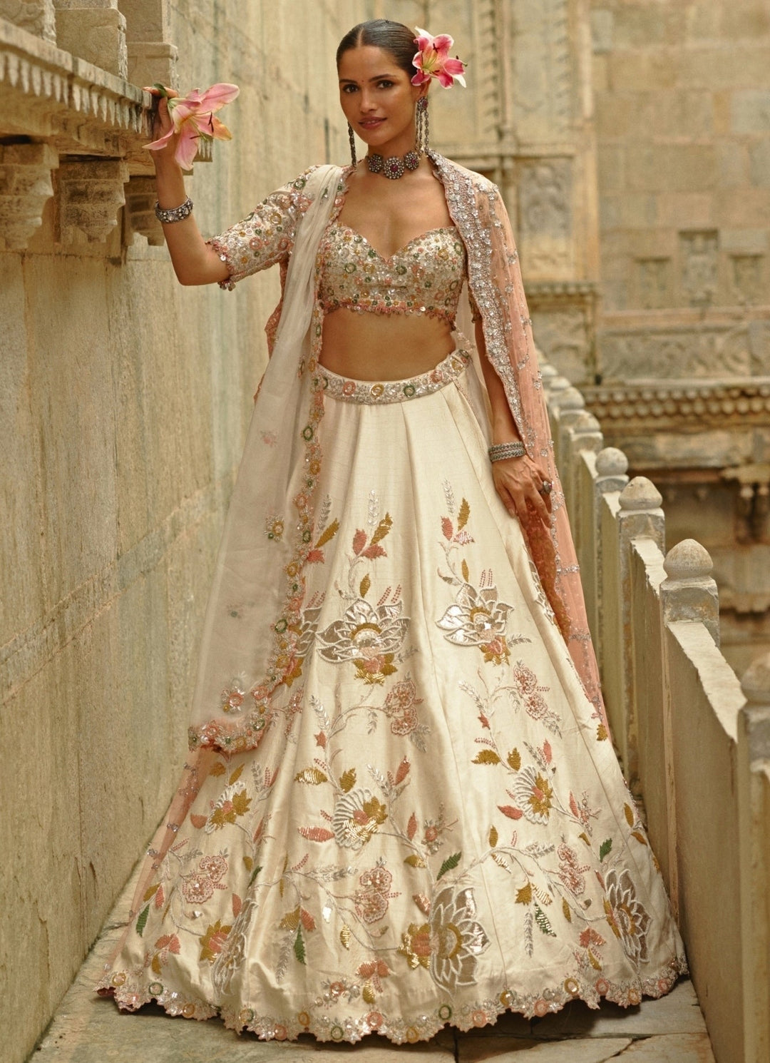 Cream Raw Silk Gota Lehenga Set Nitika Gujral - Fabilicious Fashion