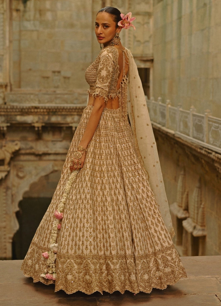 Cream Raw Silk Lehenga Set Nitika Gujral - Fabilicious Fashion