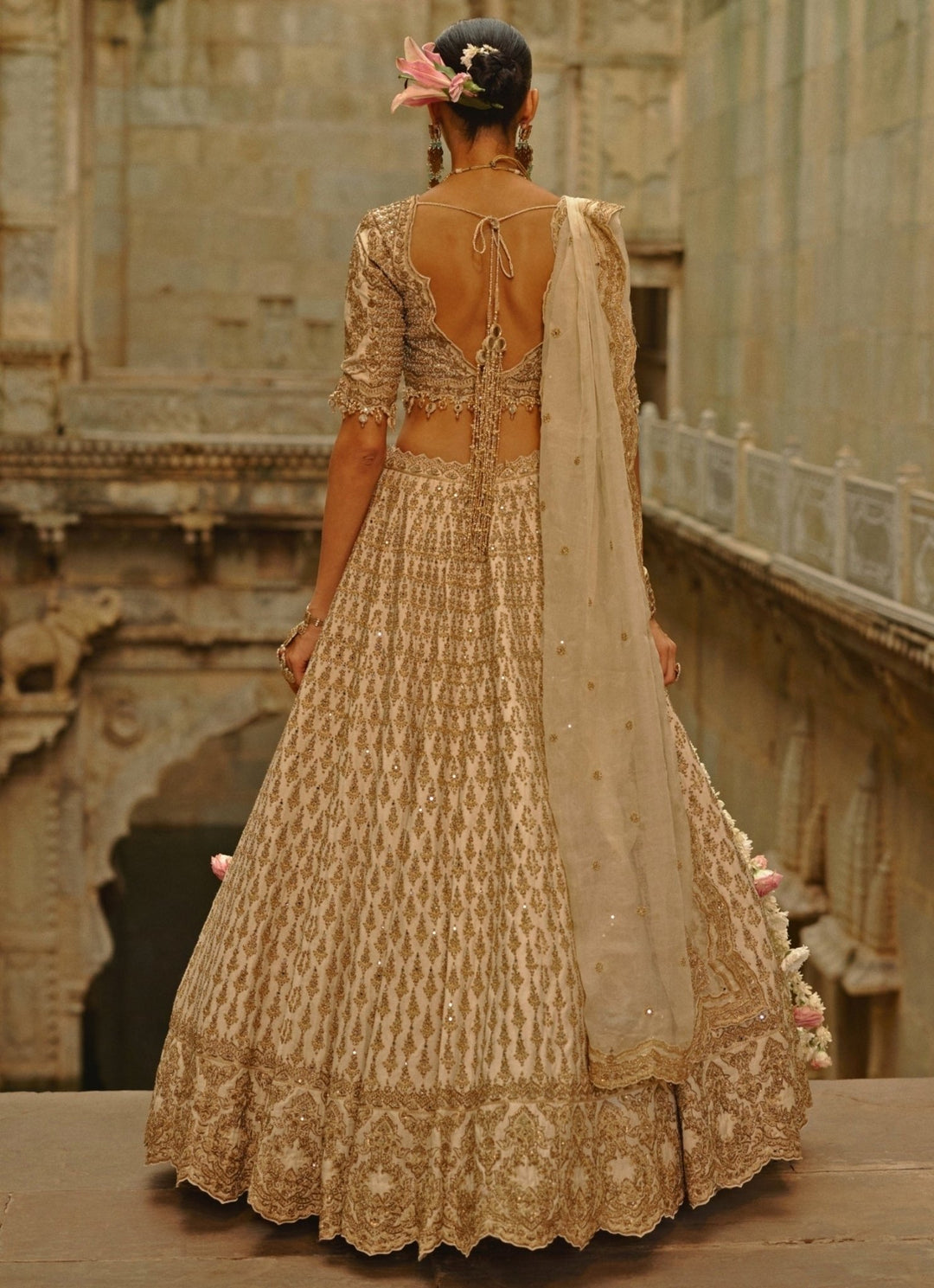 Cream Raw Silk Lehenga Set Nitika Gujral - Fabilicious Fashion