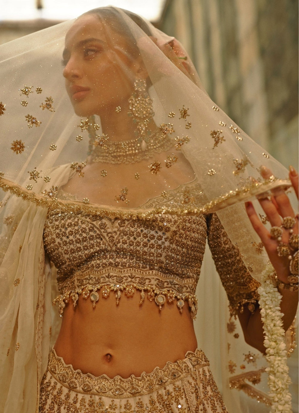 Cream Raw Silk Lehenga Set Nitika Gujral - Fabilicious Fashion