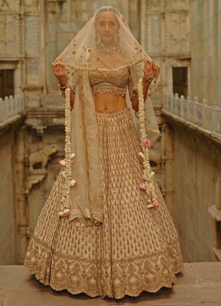 Cream Raw Silk Lehenga Set Nitika Gujral - Fabilicious Fashion