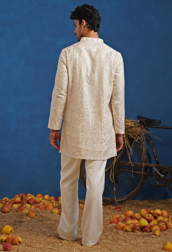 Cream Silk Short Kurta Set Kalpraag - Fabilicious Fashion