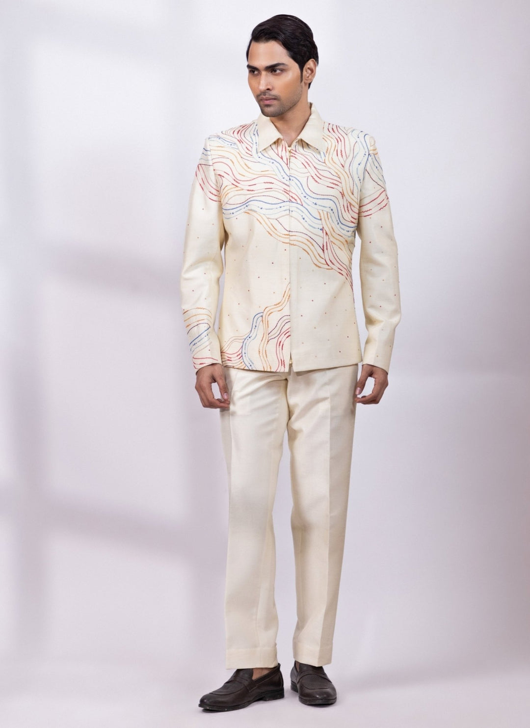 Smriti - Men Cream Thread Embroidered Shacket SetFabilicious Fashion