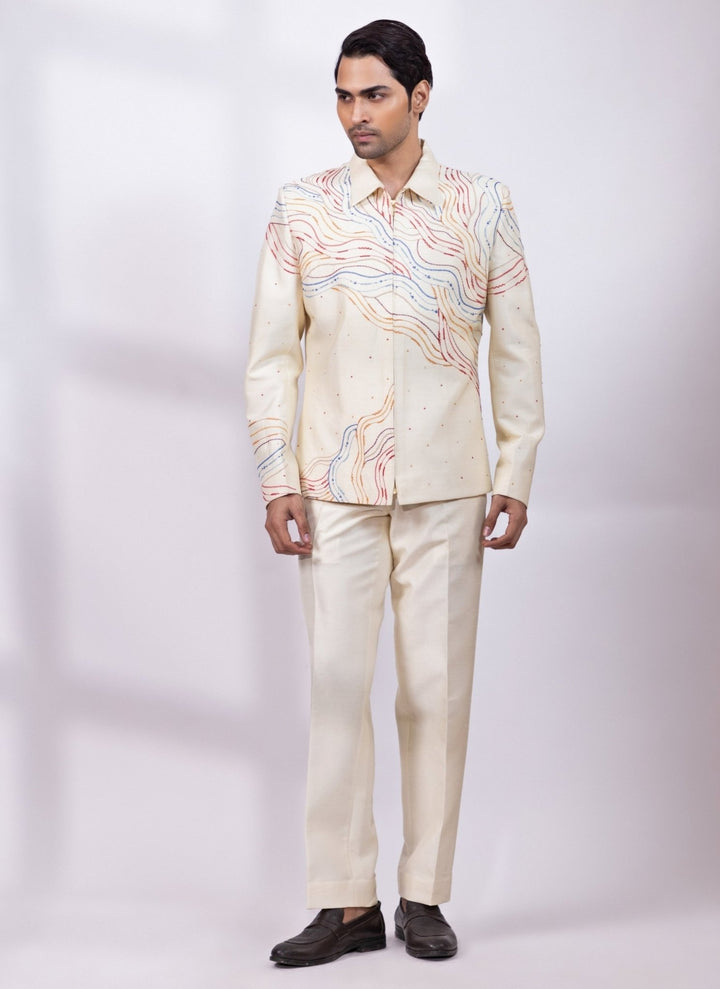 Smriti - Men Cream Thread Embroidered Shacket SetFabilicious Fashion